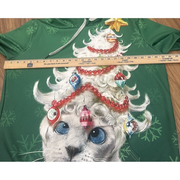 Christmas Cat Green Pullover Hoodie XL - Picture 3 of 6